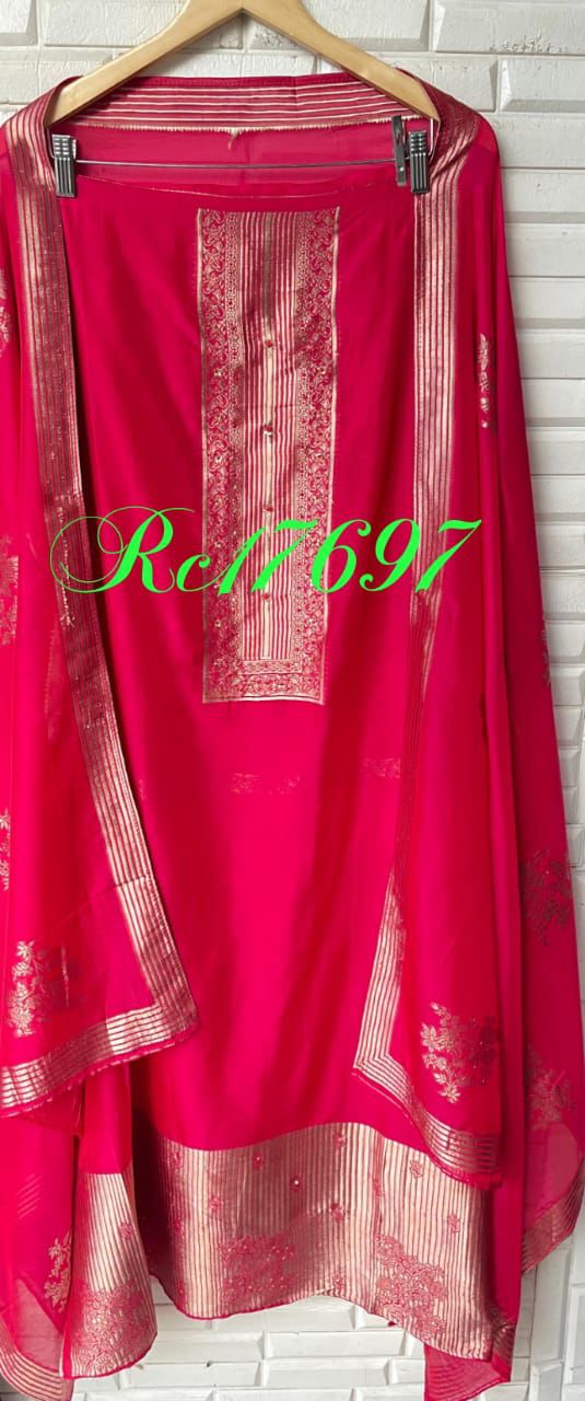 Banarasi organza silk unstitched ladies suit Rc17697
