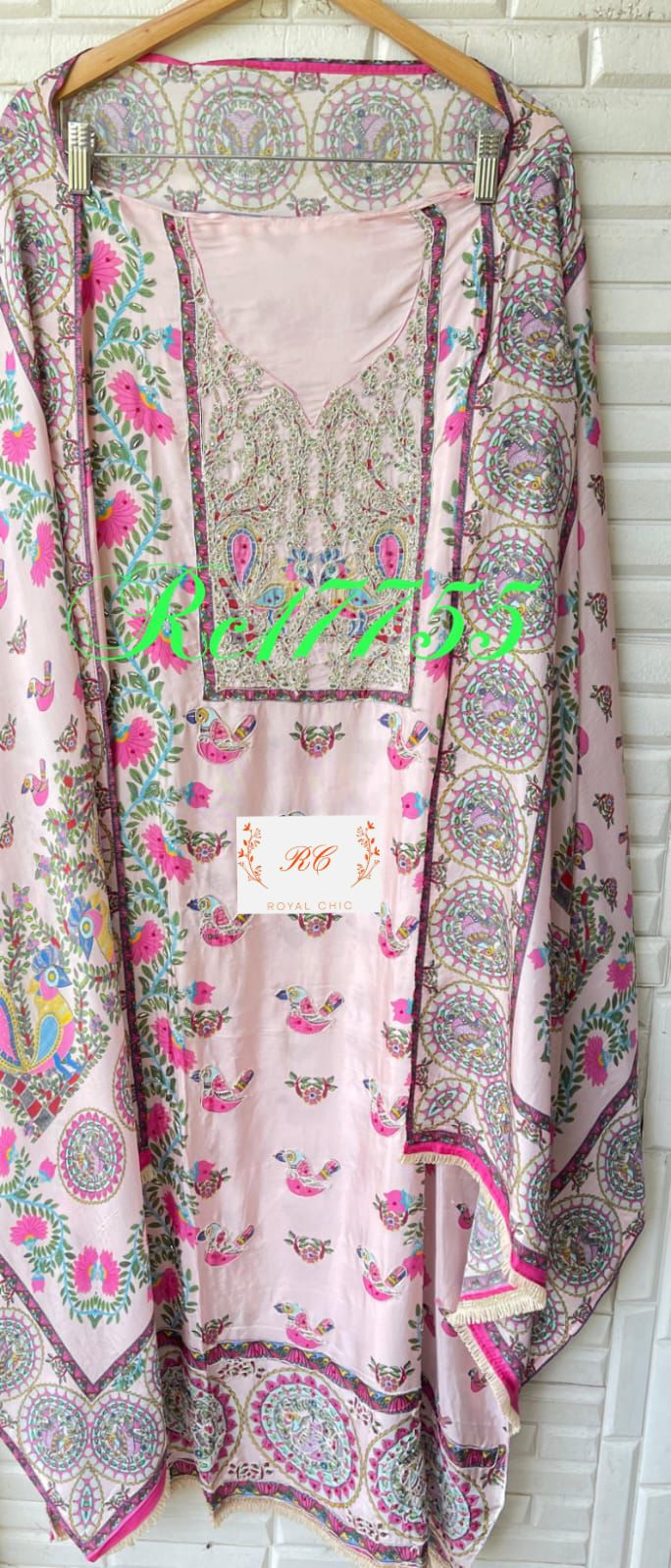 Crape satin unstitched ladies suit Rc17755