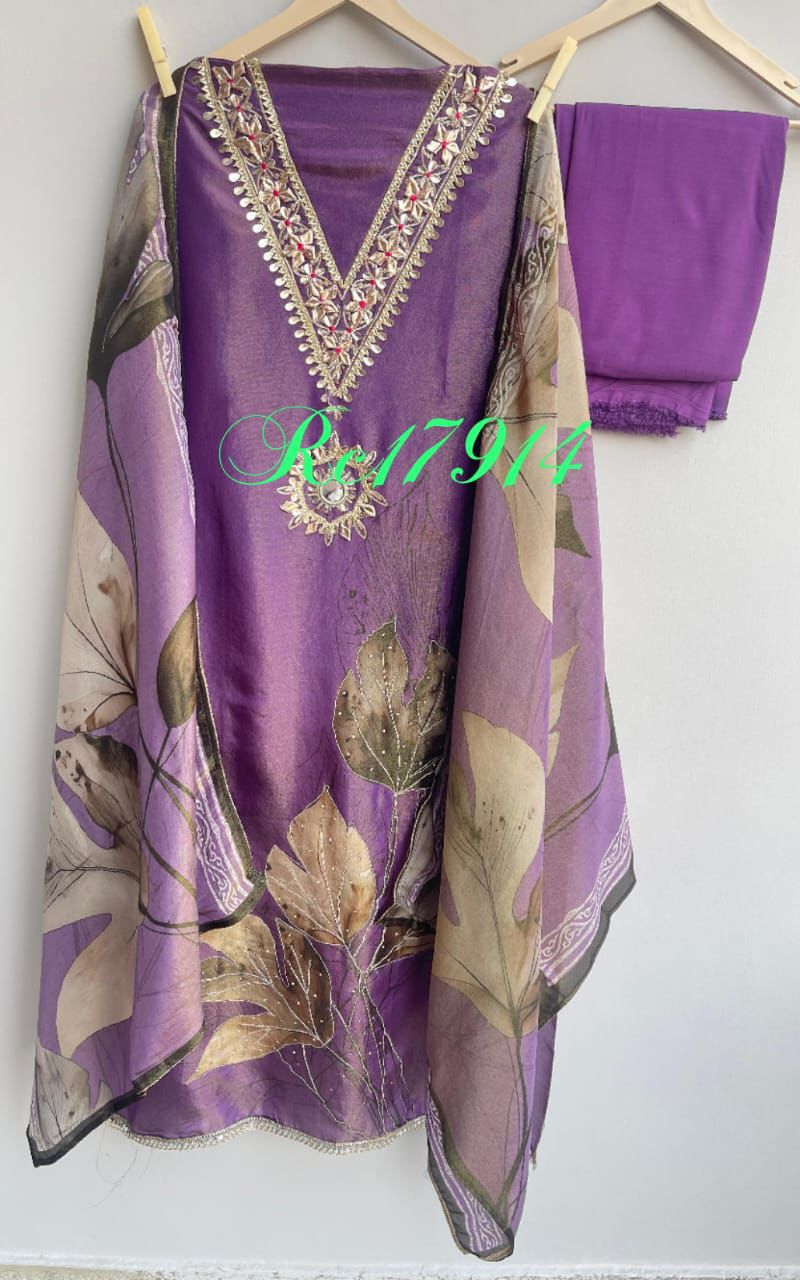 Shimmer silk unstitched ladies suit Rc17914