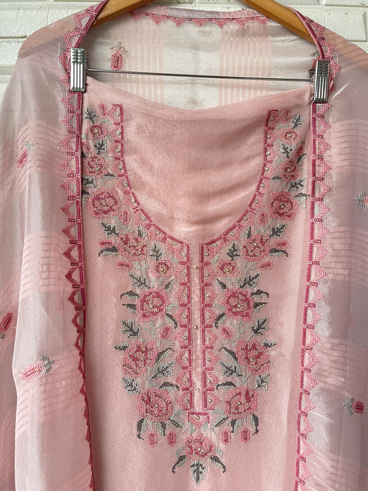 Fine shimmer silk unstitched ladies suit Rc17676