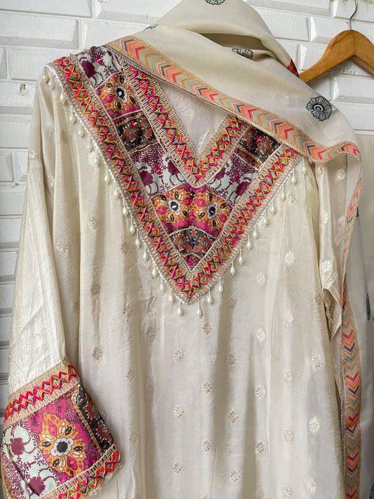 Banarasi shimmer silk unstitched ladies suit Rc17623