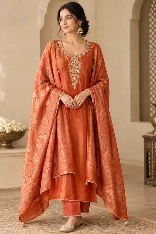 Shimmer Silk Printed Unstitched Suit Set