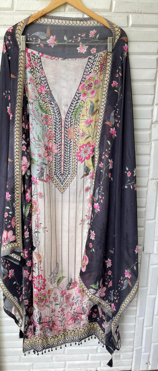 Muslin silk unstitched ladies suit Rc17160