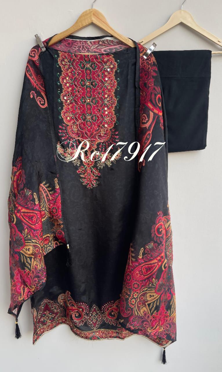 Glass organza unstitched ladies suit Rc17917