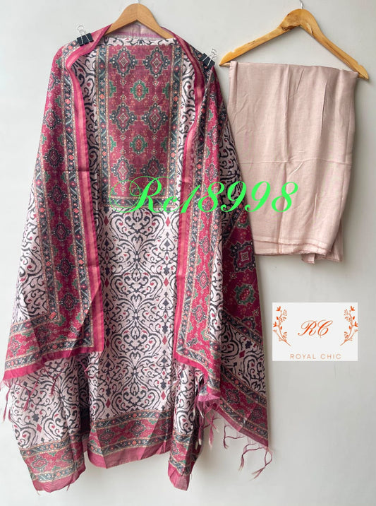 Soft mul chanderi printed unstitched ladies suit Rc18998