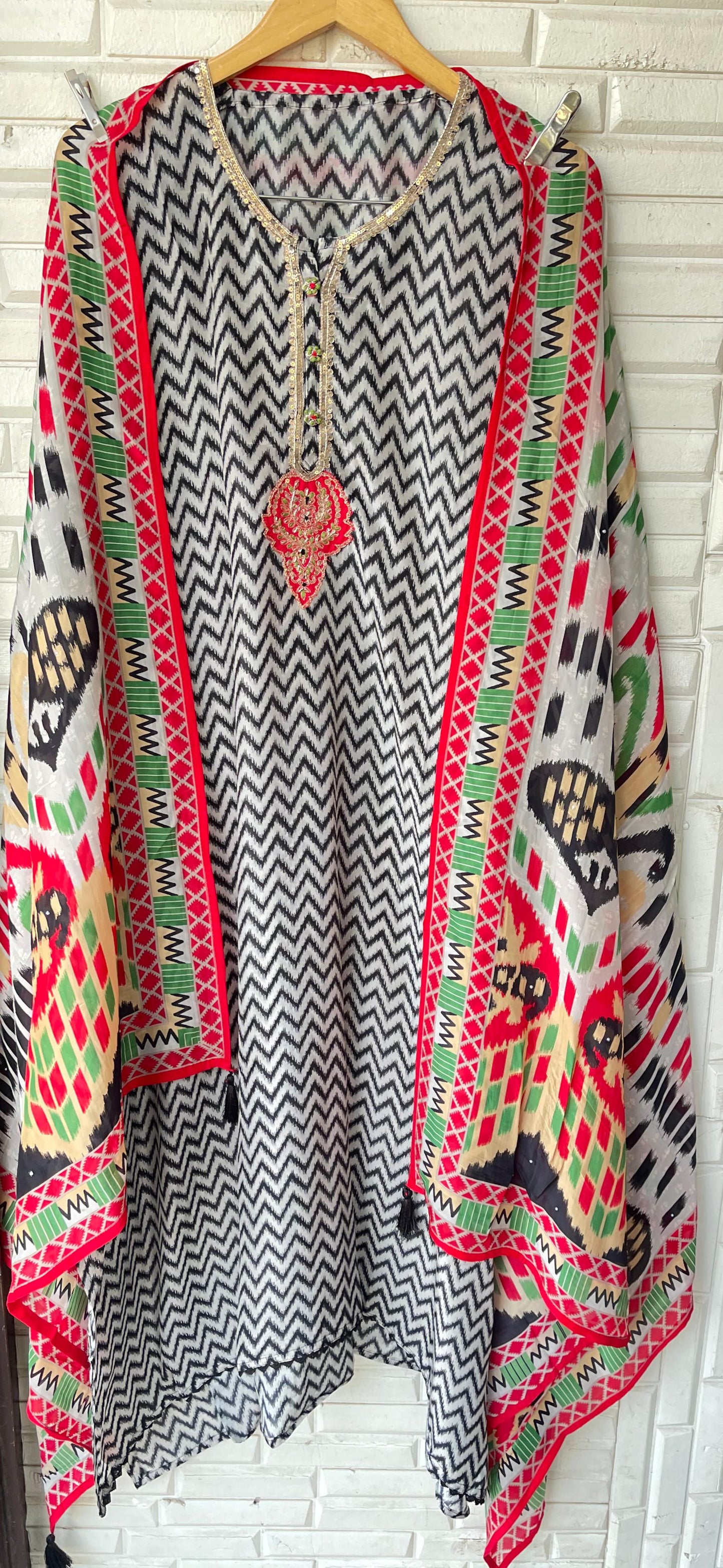 Satin Crepe Ikkat Printed Unstitched Ladies Suit RC-18403 – view 7