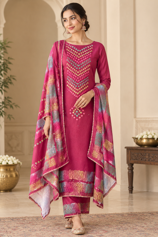 Premium Cotton Satin Hand Embroidered Unstitched Suit Set