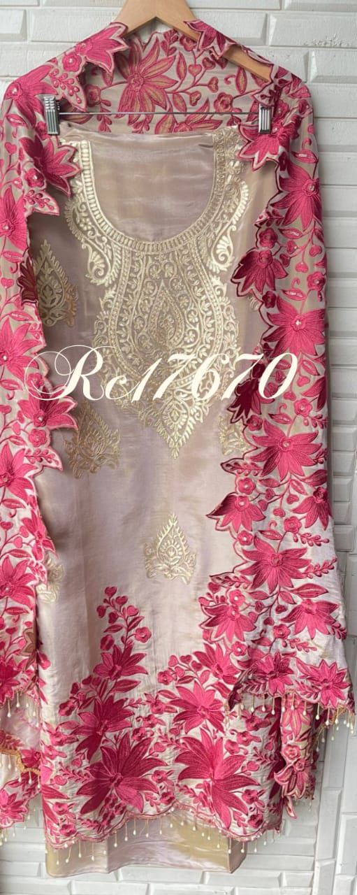 Pure shimmer silk unstitched ladies suit Rc17670