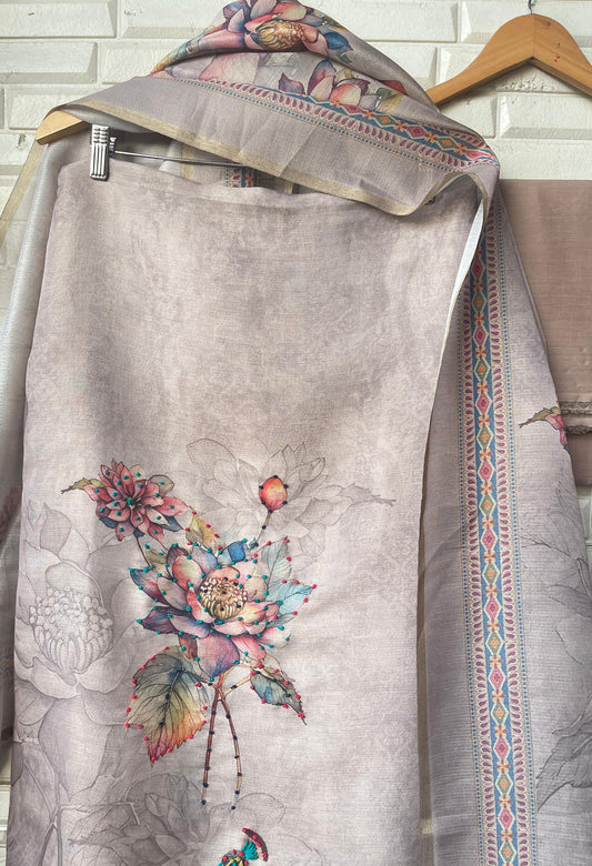 Self linen silk unstitched ladies suit Rc17835 (a)