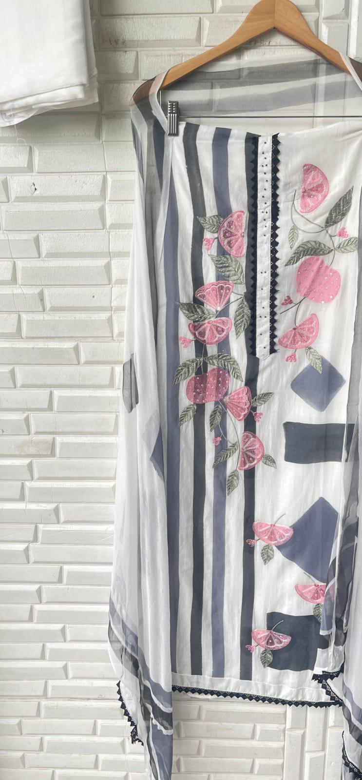 Mul Chanderi Printed Unstitched Ladies Suit Rc17243