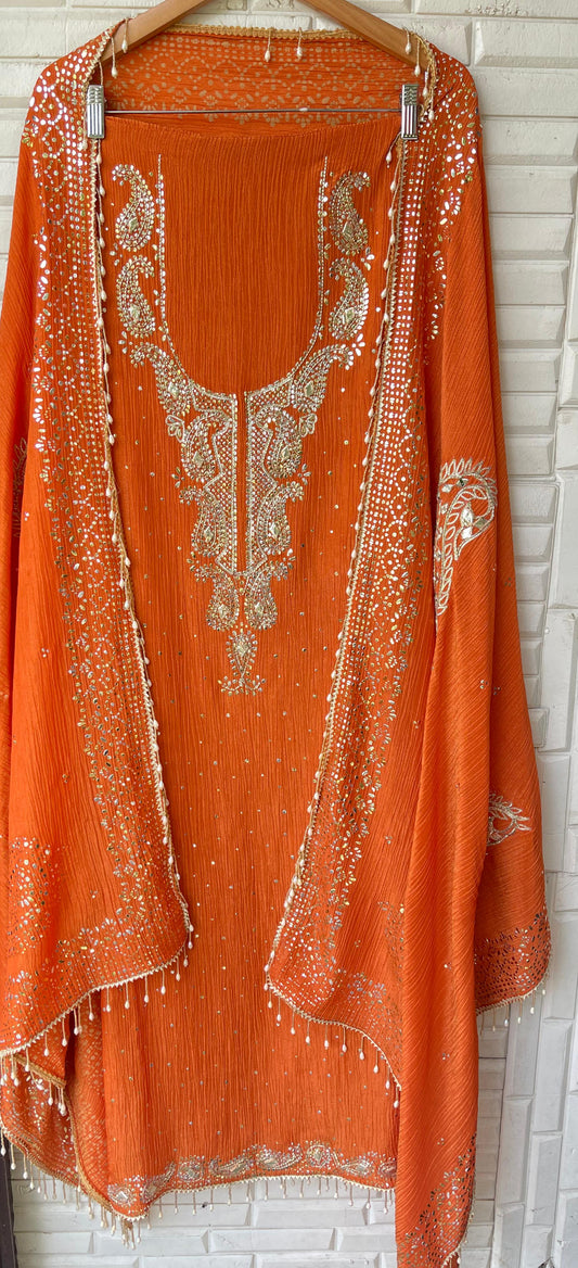 Crushed shimmer tissue unstitched ladies suit Rc17682