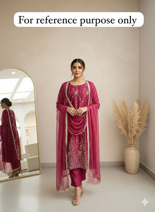 Tissue satin unstitched ladies suit Rc18363