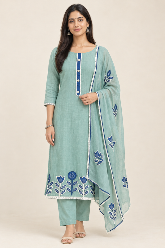 Designer Mul Chanderi Unstitched Suit Set