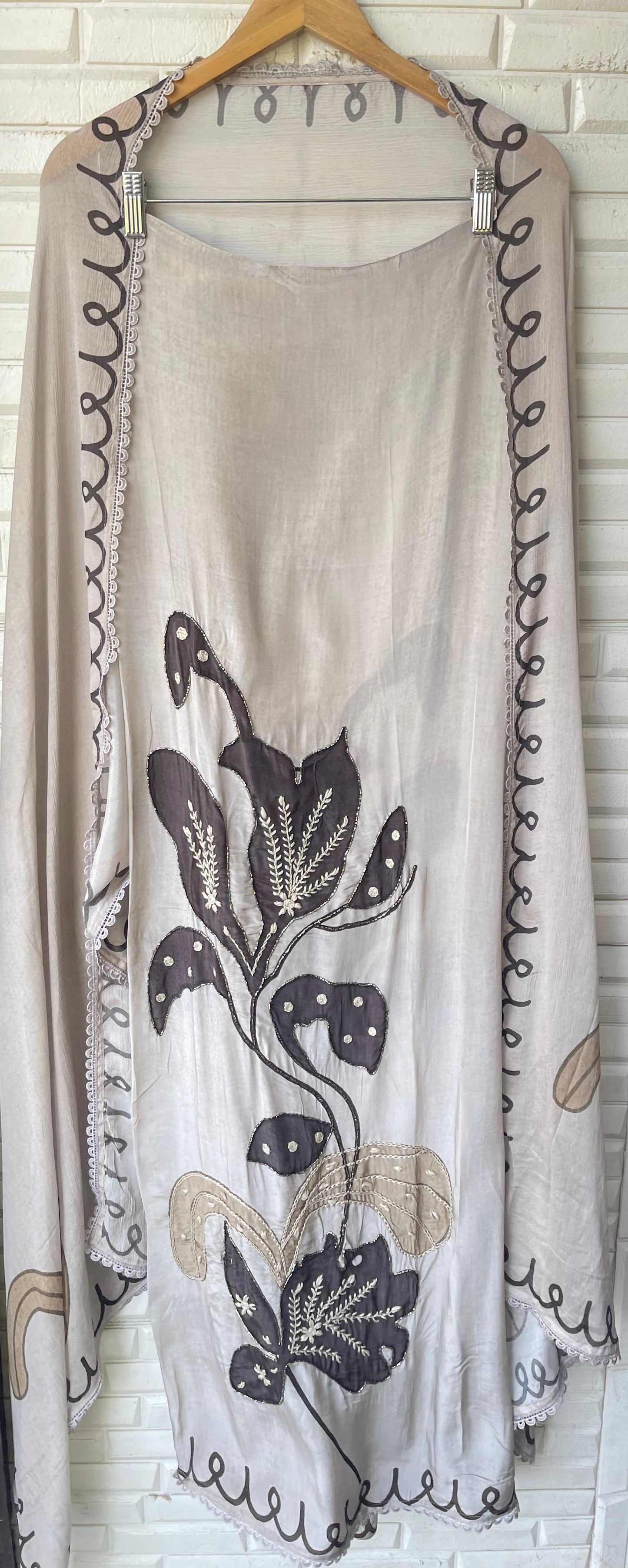 Satin crape unstitched ladies suit Rc17807