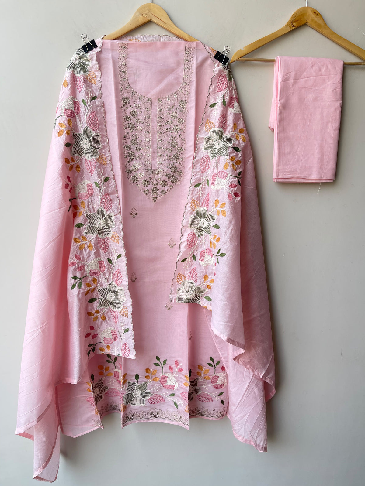 Mul Chanderi Embroidered unstitched ladies suit