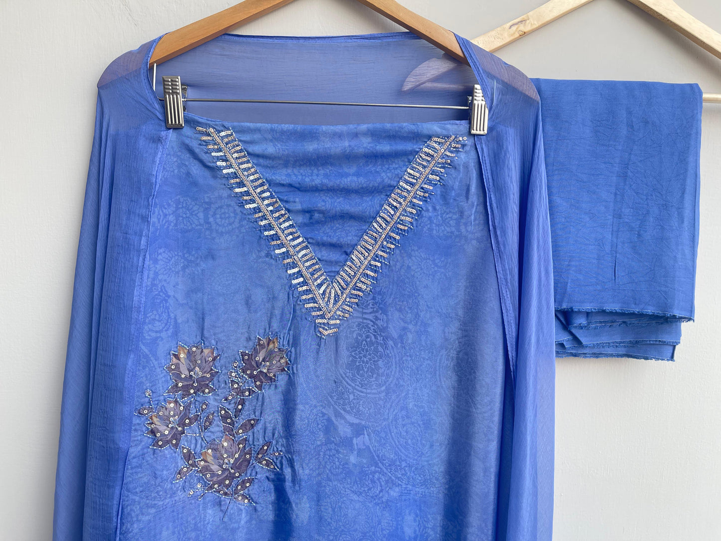 Self satin crepe unstitched ladies suit Rc17945