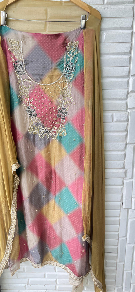 Organza silk unstitched ladies suit Rc17366