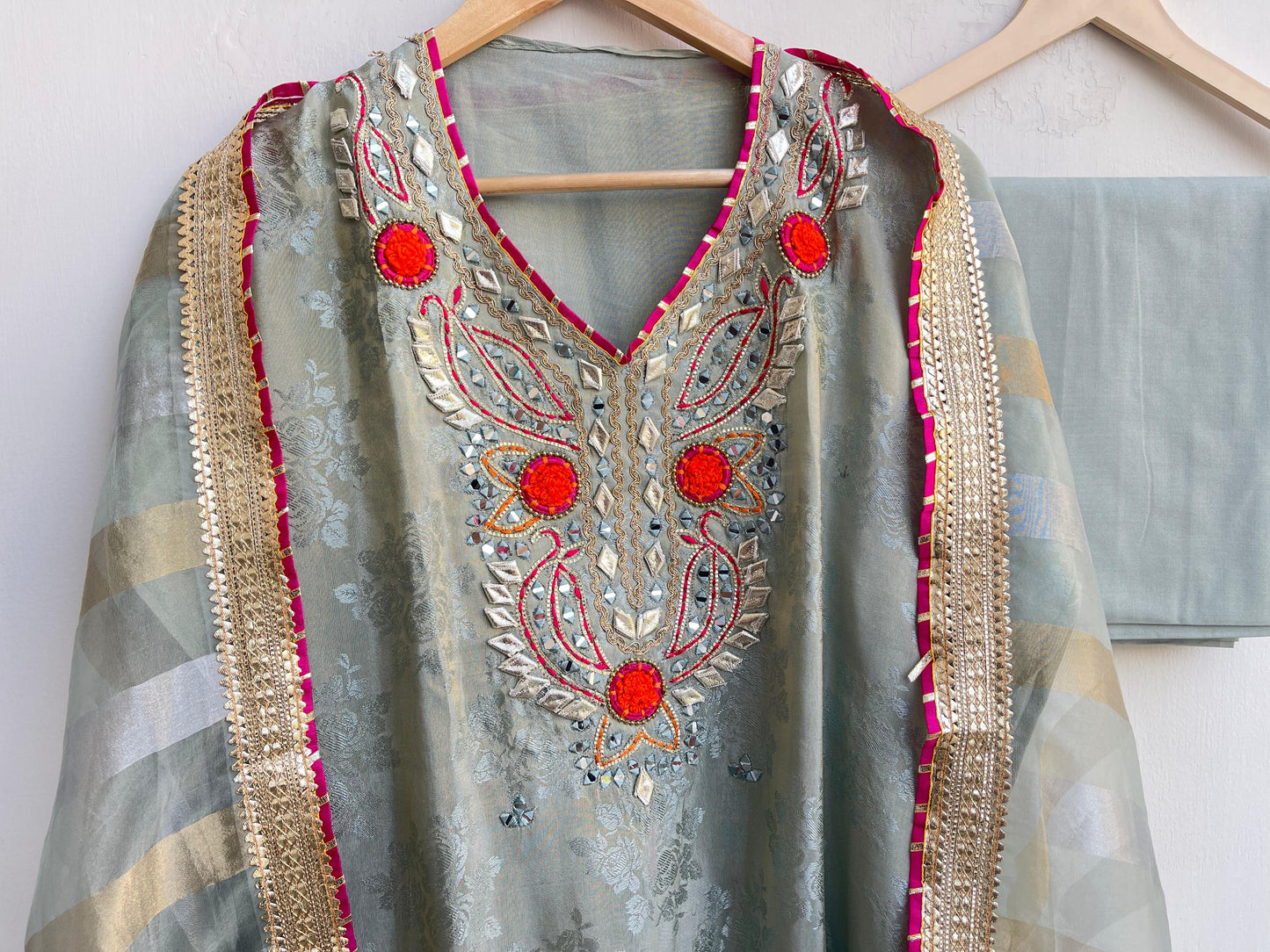 Self shimmer silk unstitched ladies suit Rc17874