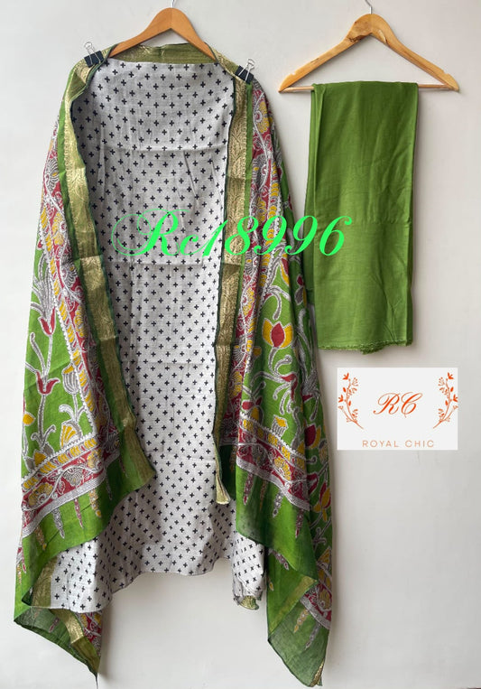 Mul chanderi printed unstitched ladies suit Rc18996
