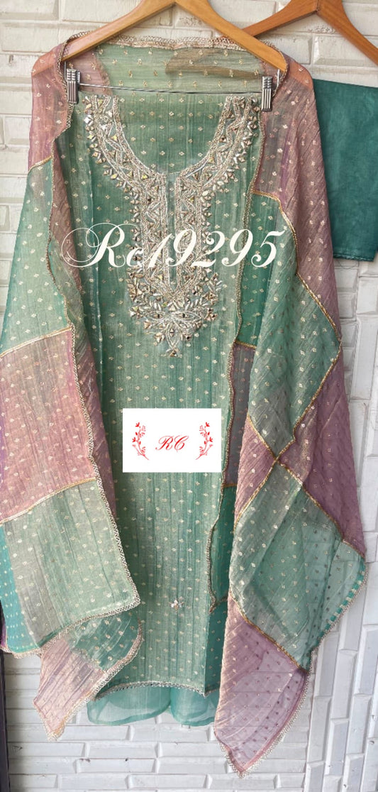 Banarasi shimmer glass organza unstitched ladies suit Rc19295 (b)