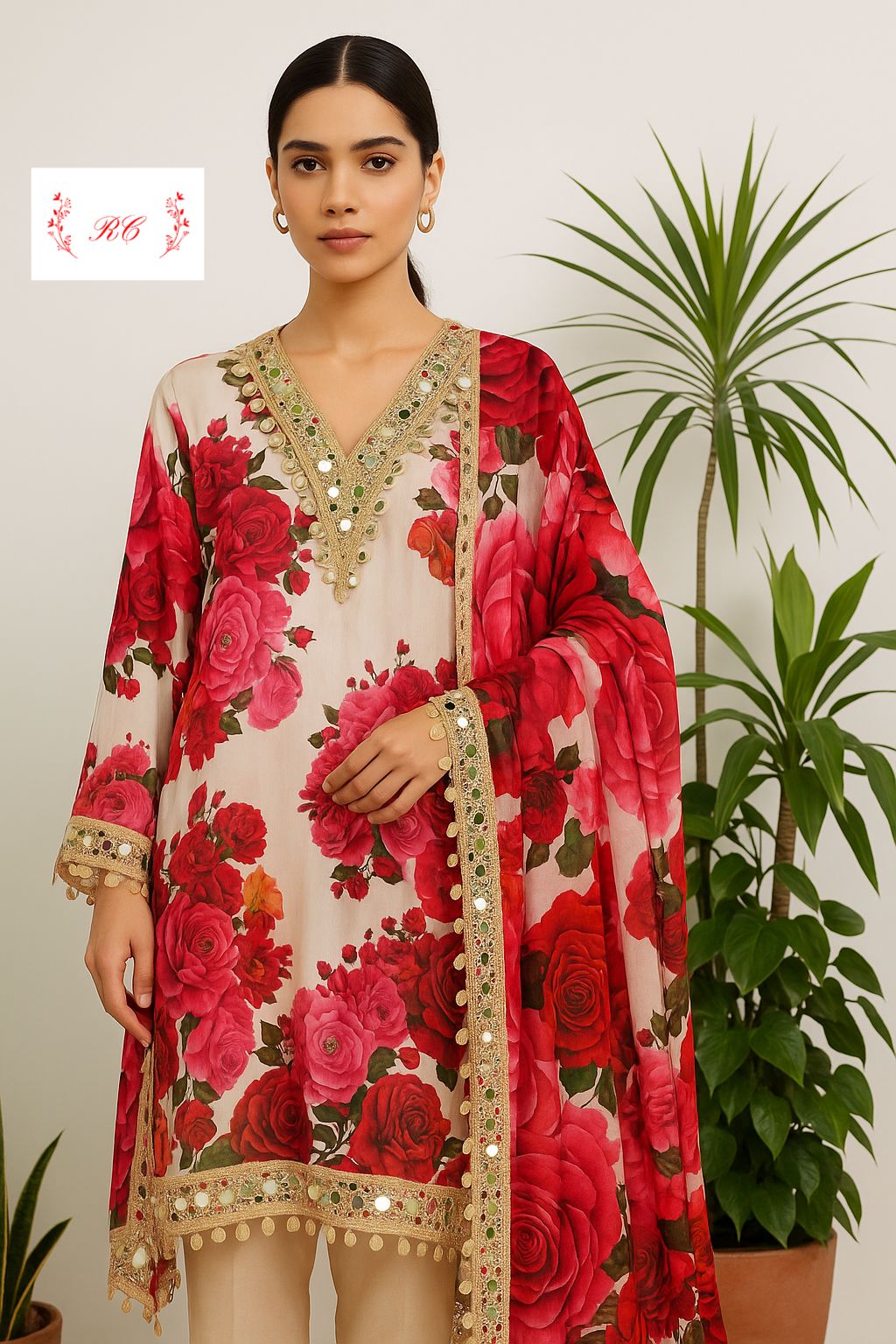 Crepe silk unstitched ladies suit Rc17612