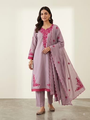 Mul Chanderi Unstitched Ladies Suit with Pearl Embroidery RC-19259 - Royal Chic by Priti (photo 2)