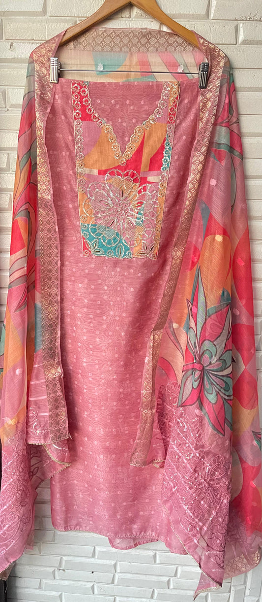 Linen chanderi unstitched ladies suit Rc17590 (c)