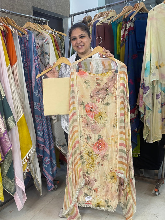 Glass organza unstitched ladies suit Rc17465