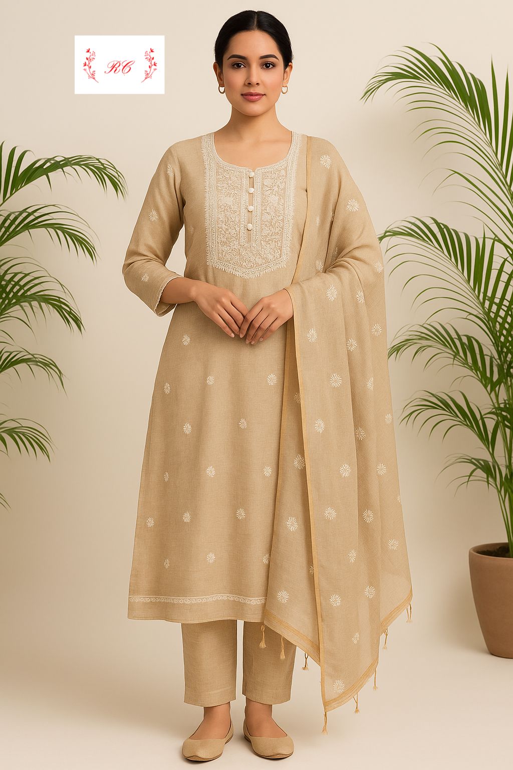 Cotton linen unstitched ladies suit Rc17509