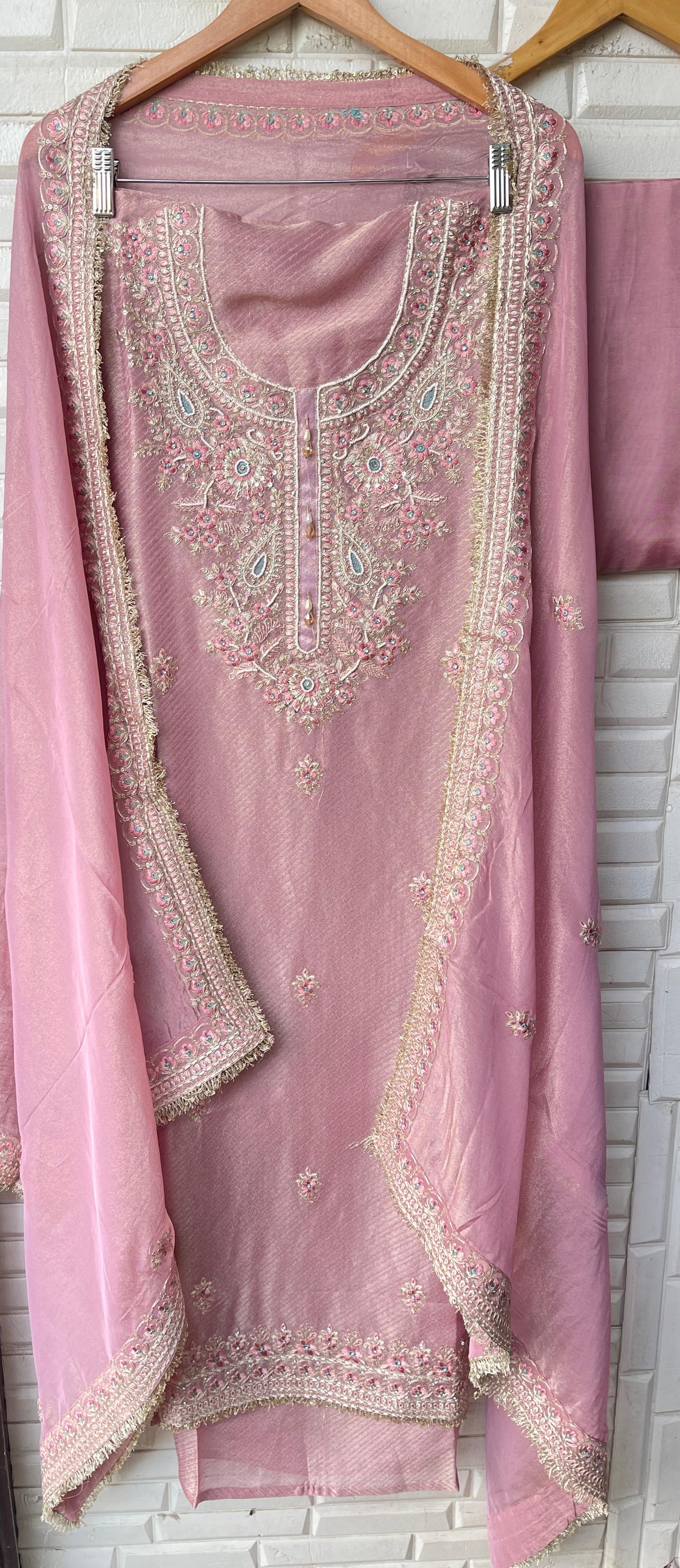 Pure banarasi shimmer silk unstitched ladies suit Rc17853 (c)