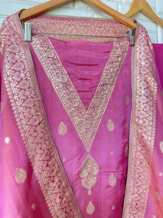 Banarasi shimmer silk unstitched ladies suit Rc17749 (b)