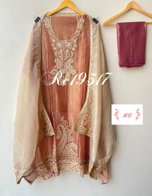 Crushed shimmer tissue ladies unstitched suit Rc19317