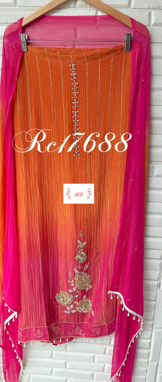 Crushed shimmer tissue unstitched ladies suit Rc17688