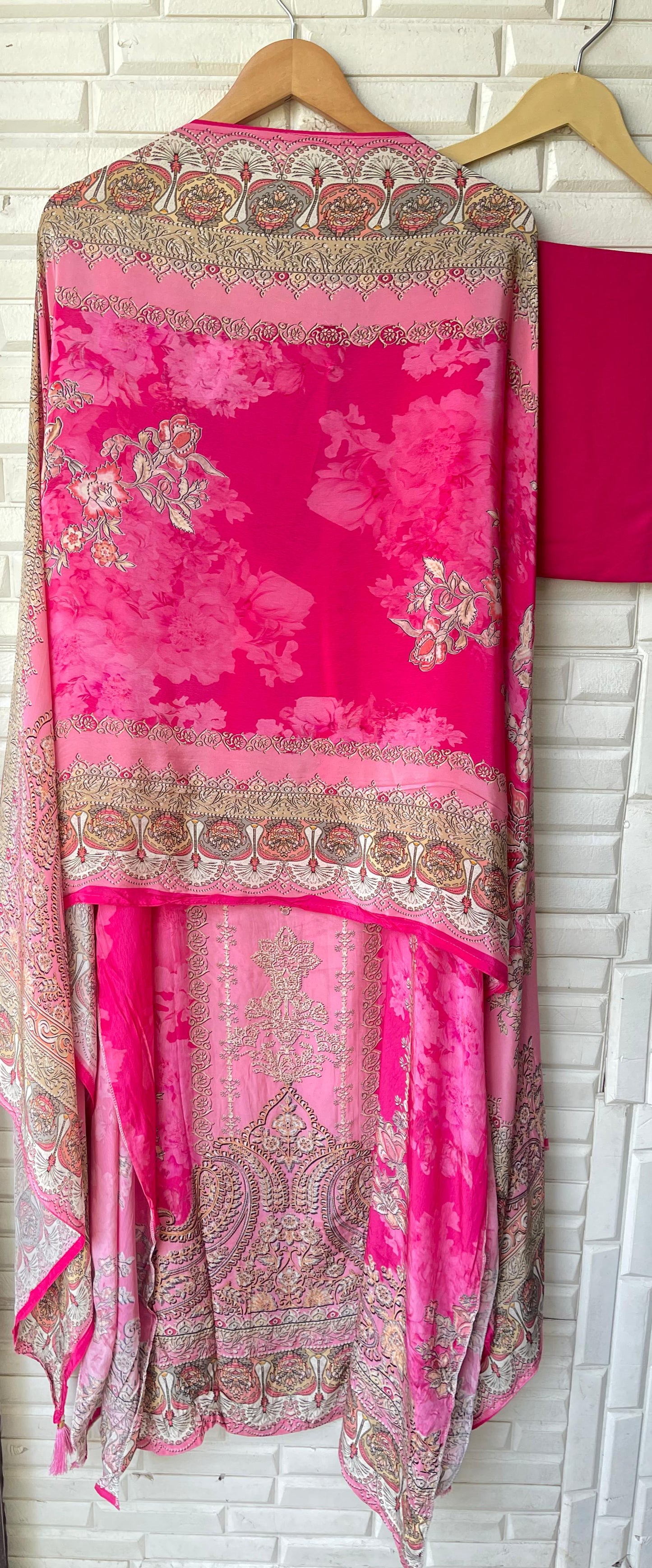 Satin crape unstitched ladies suit Rc17996