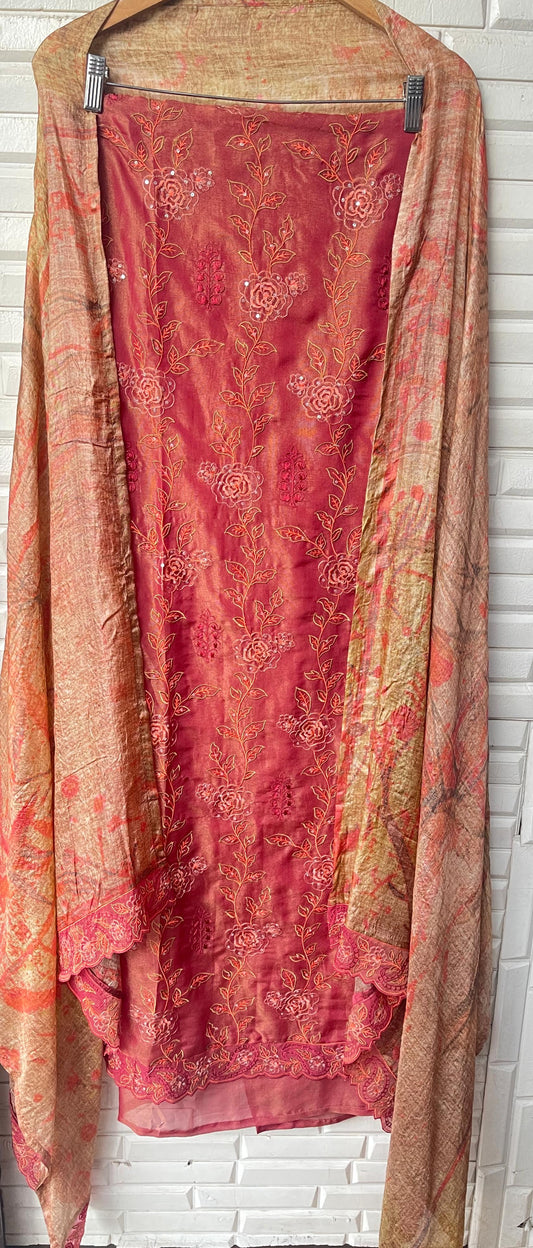 Pure shimmer silk unstitched ladies suit Rc17705