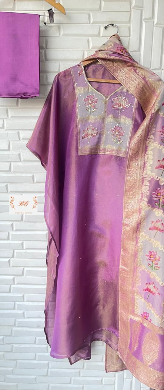 Pure Shimmer Silk Unstitched Ladies Suit Rc 12686