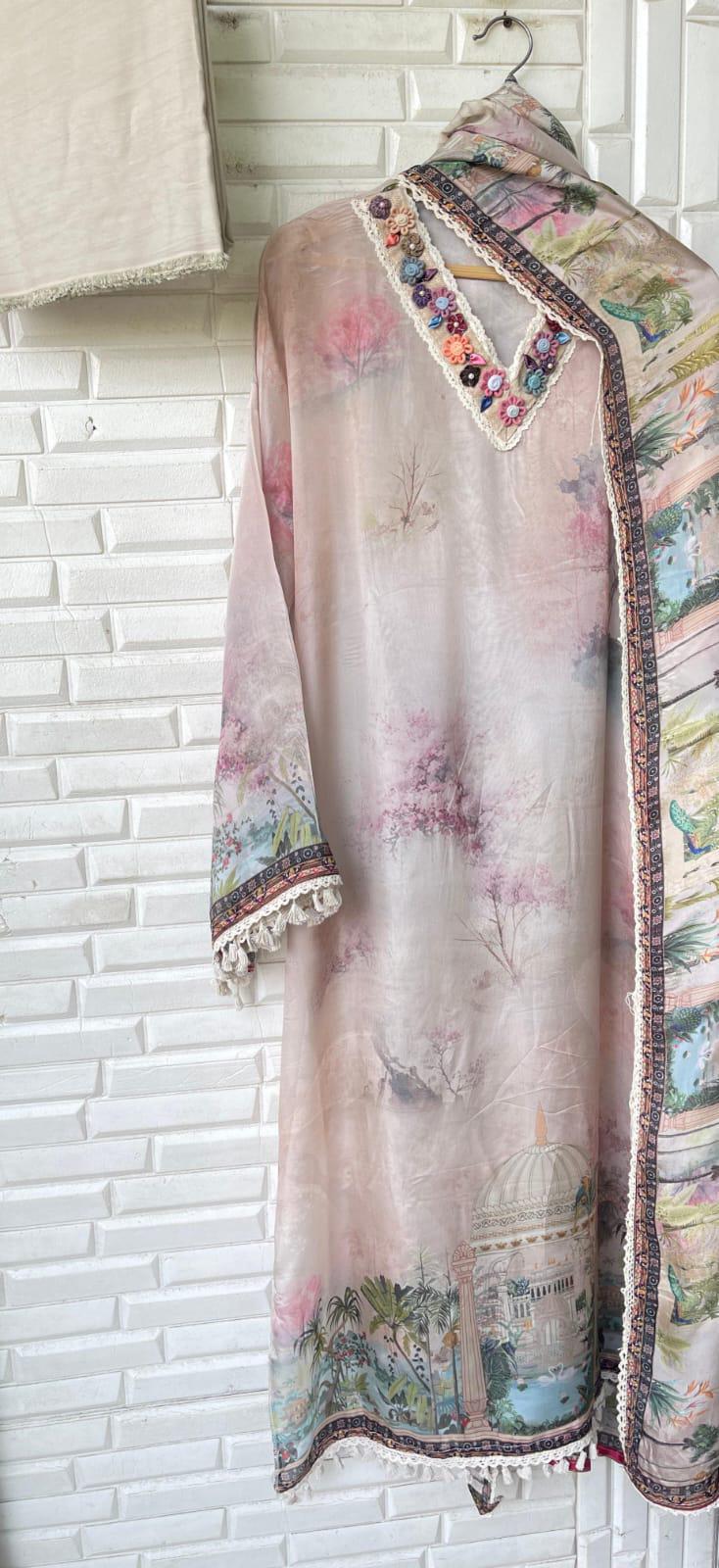 Muslin silk unstitched ladies suit Rc16951