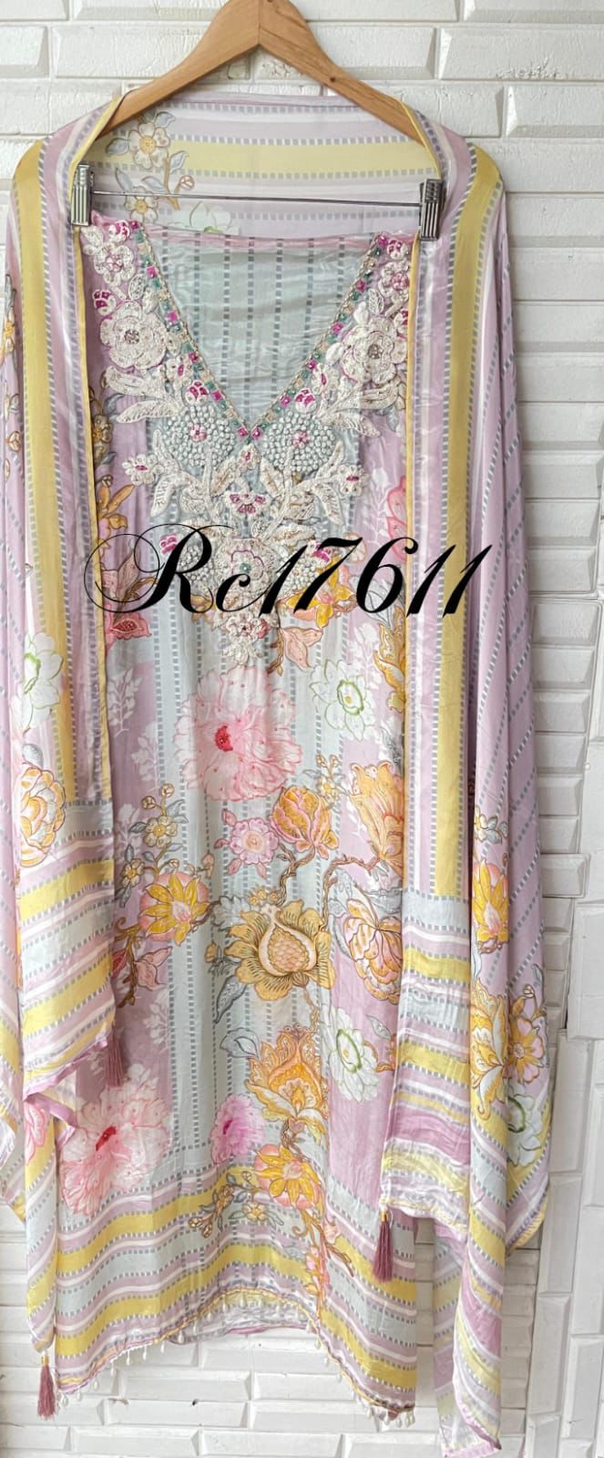Crepe satin unstitched ladies suit Rc17611