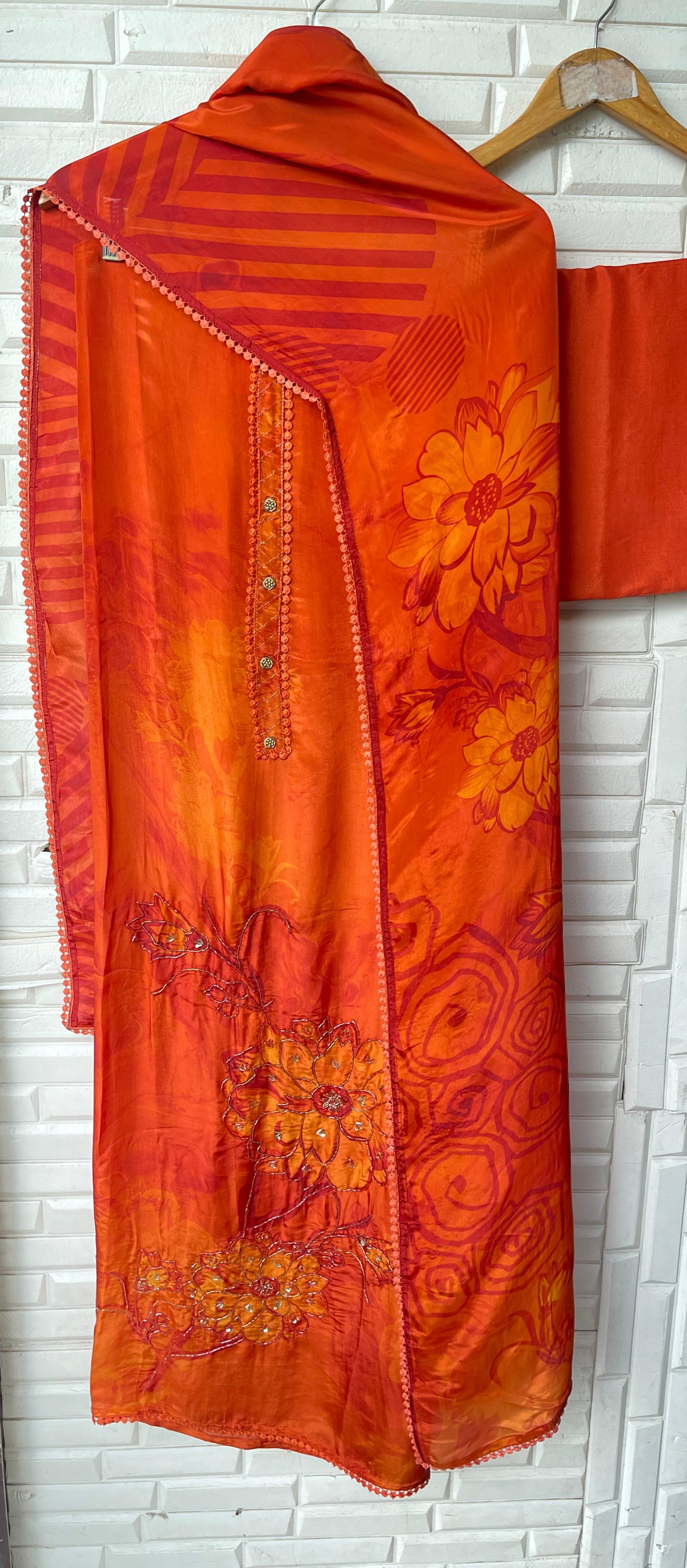 Crape satin unstitched ladies suit Rc17712 (b)