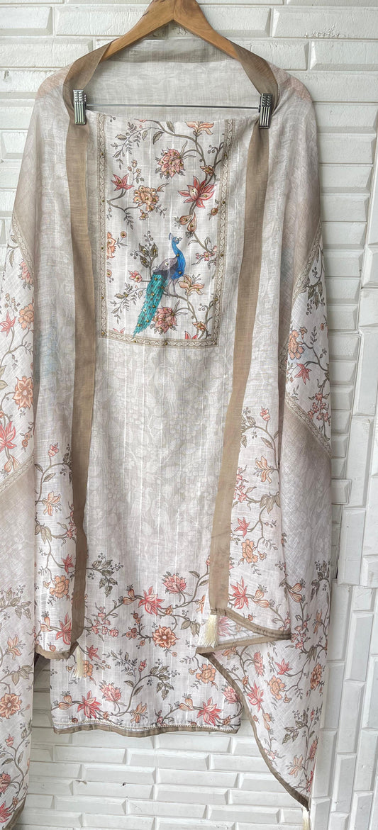 Linen cotton unstitched ladies suit Rc17350