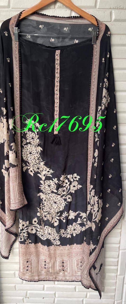Crepe unstitched ladies suit Rc17695