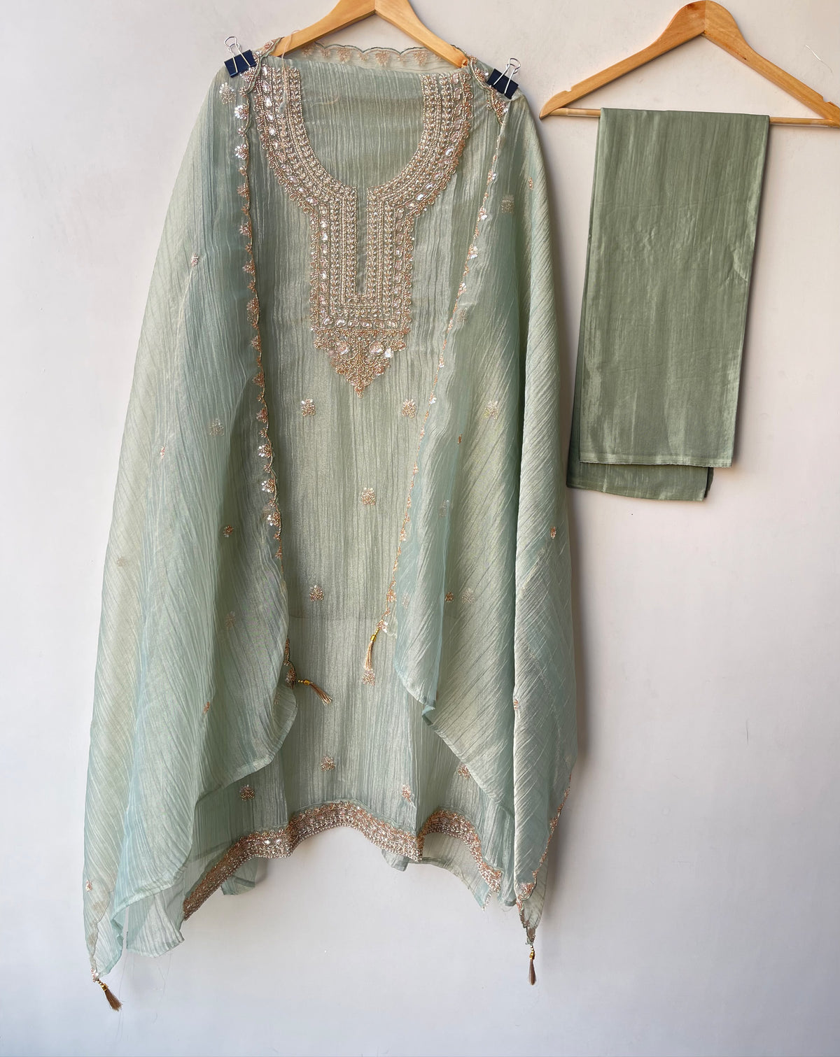 Exquisite Crushed Shimmer Tissue Designer 3 Pcs Suit Set