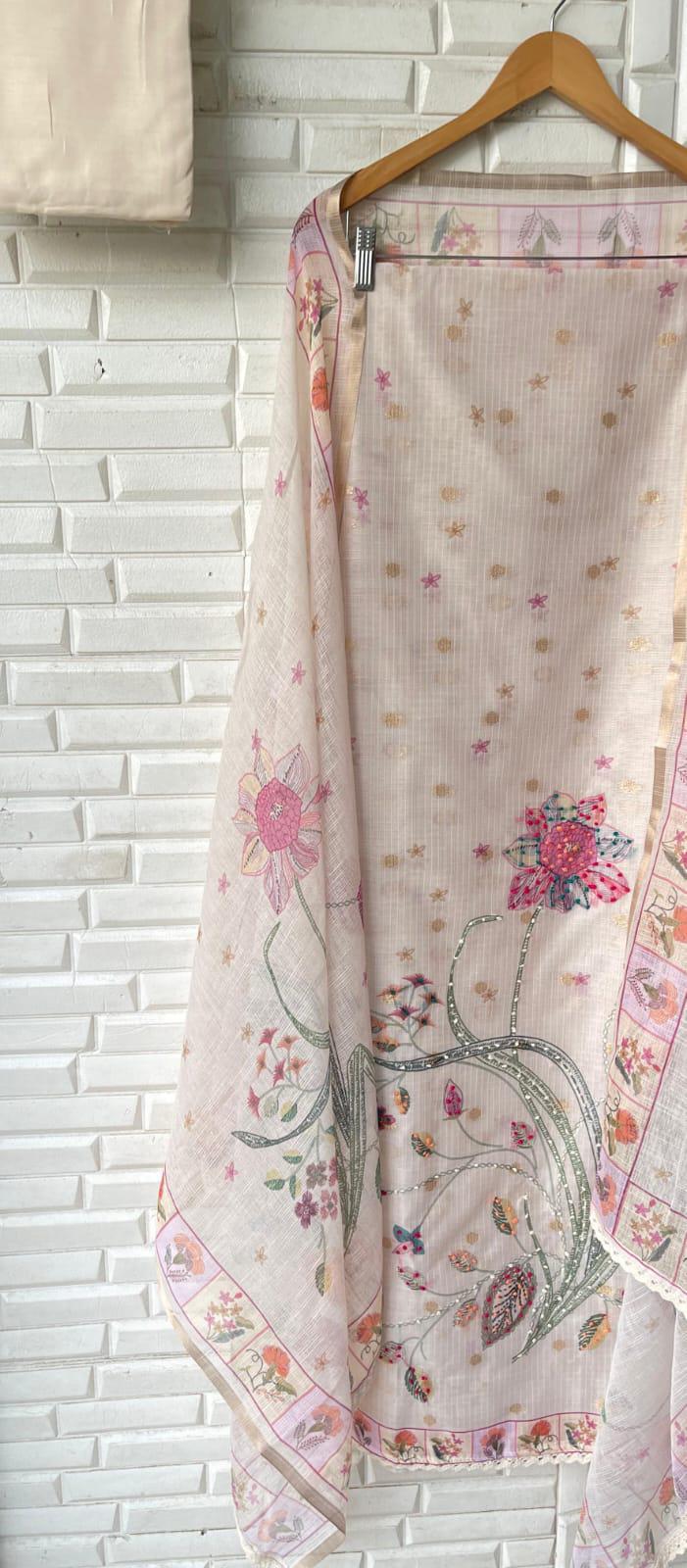 Banarasi Kora Linen Unstitched Ladies suit Rc17043