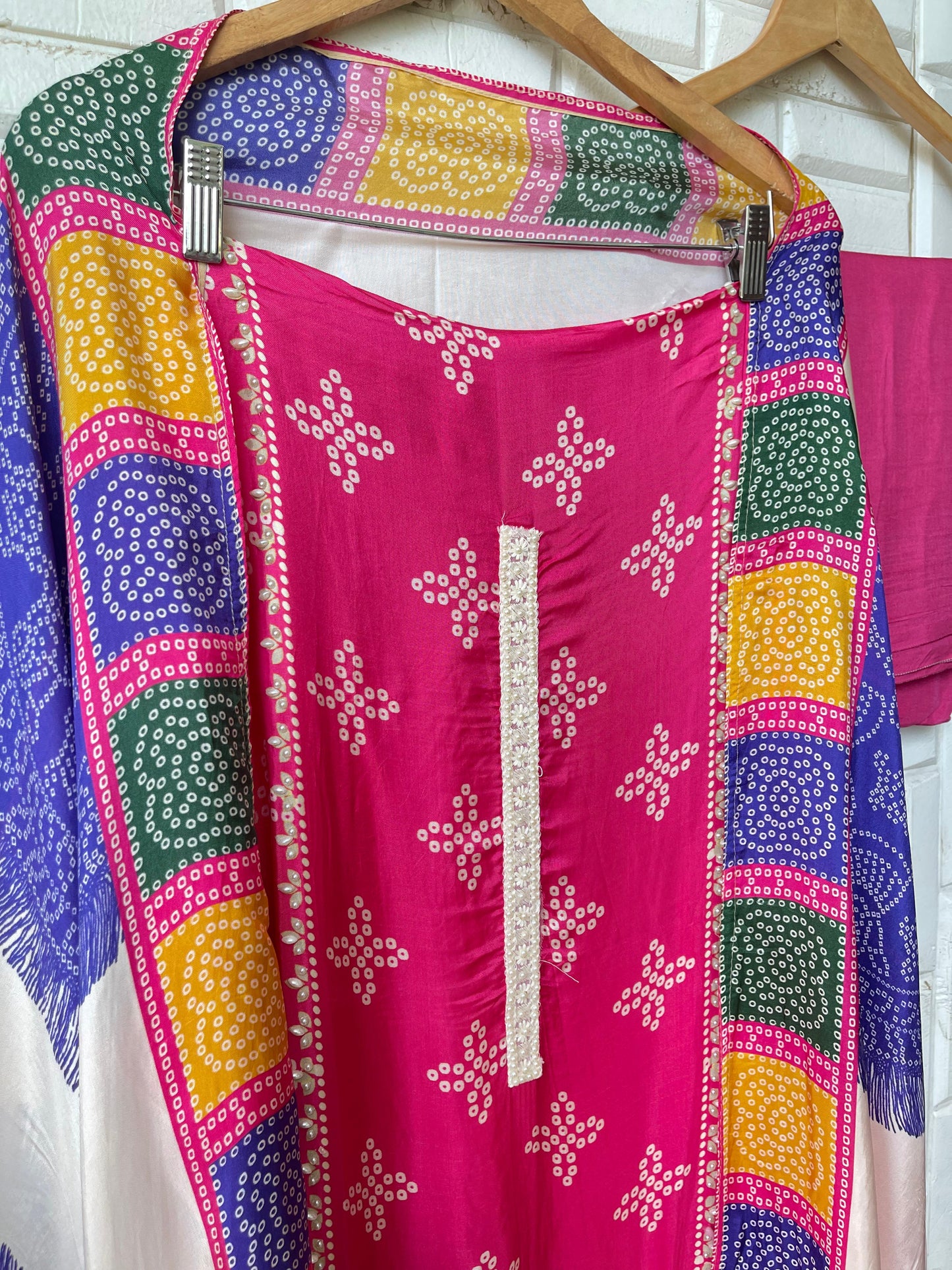 Crape satin unstitched ladies suit Rc17750