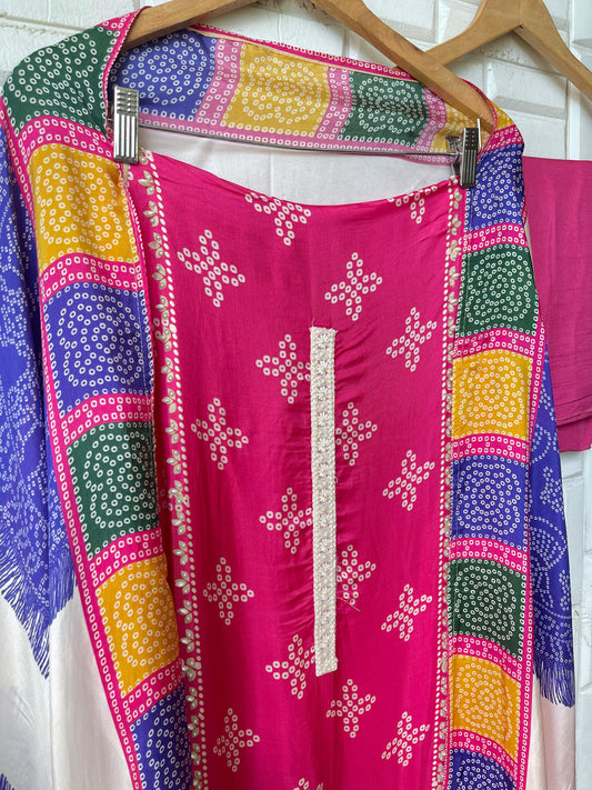 Crape satin unstitched ladies suit Rc17750