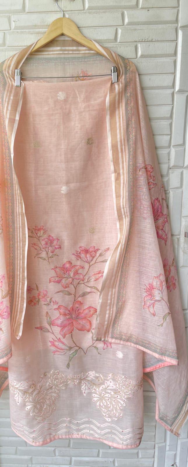 Kora Banarasi Linen Unstitched Ladies Suit Rc17158