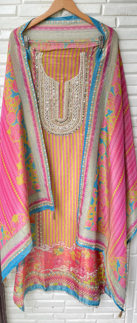 Shimmer silk unstitched ladies suit Rc17344