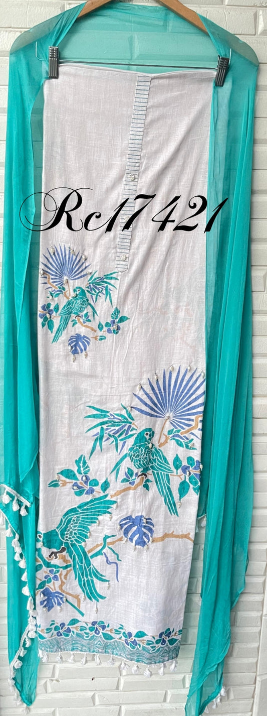 Cotton linen unstitched ladies suit Rc17421