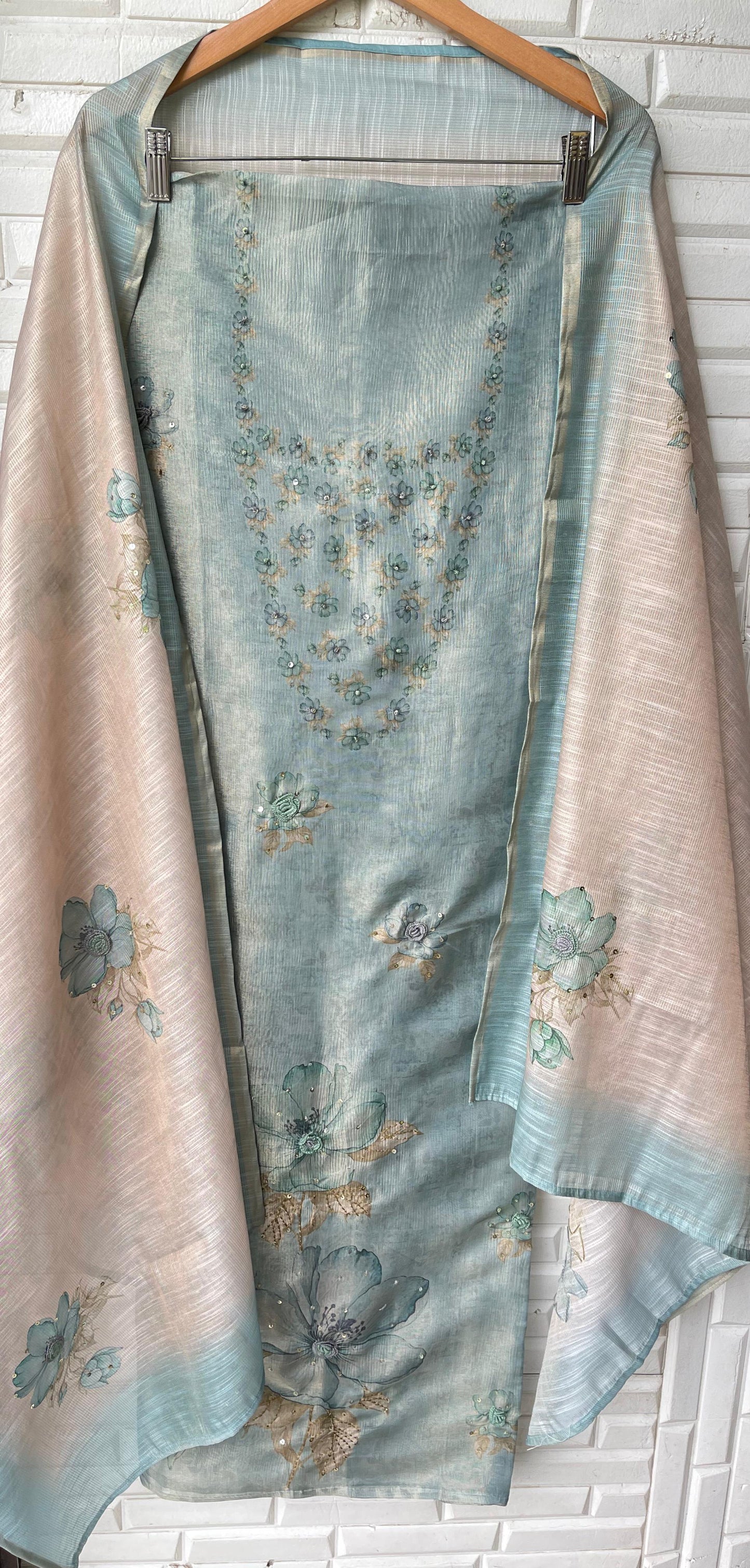 Self shimmer linen unstitched ladies suit Rc17486