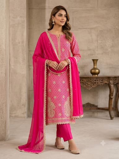 Mul chanderi printed ladies unstitched suit Rc19238